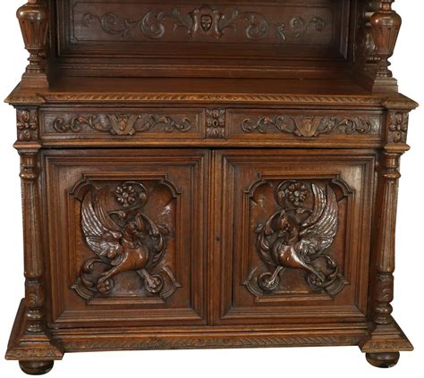 Buffet Hunting Renaissance Antique French 1880 Oak Wood Carved Birds