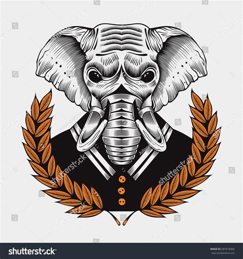 Illustration Of Elephant Framed By Laurel Branches In Sailor Suit On