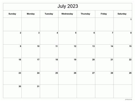 Free Blank July 2023 Calendar Pelajaran