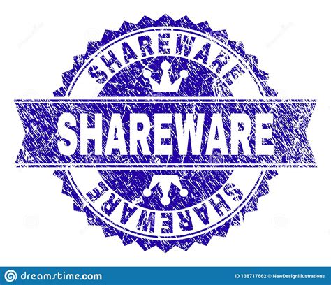 Scratched Textured Shareware Stamp Seal With Ribbon Stock Vector