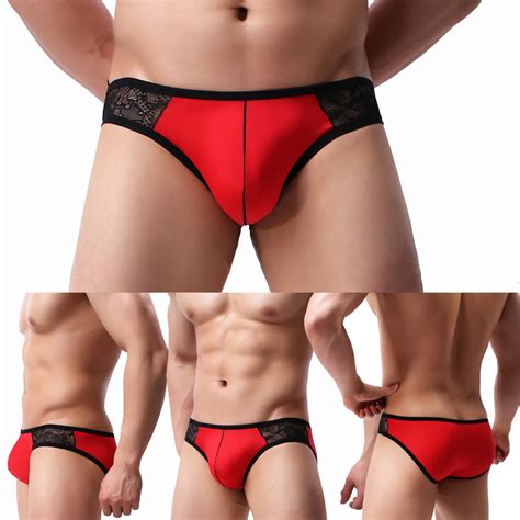 2019 Howe Ray Underwear Ice Silk Mens Underwear Lingerie Briefs Sexy Male Lace Panties Striped