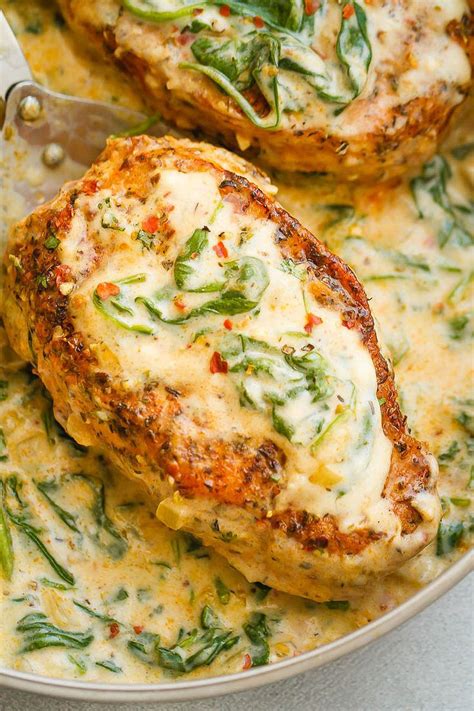 To stuff this stuffed pork chops recipe, you want to start out with a decently thick cut. Boneless Pork Chops in Creamy Garlic Spinach Sauce | Boneless pork chops, Pork chop recipes ...