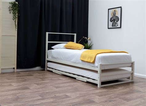 Hartfield White Single Metal Bed Frame With Guest Bed Trundle Single