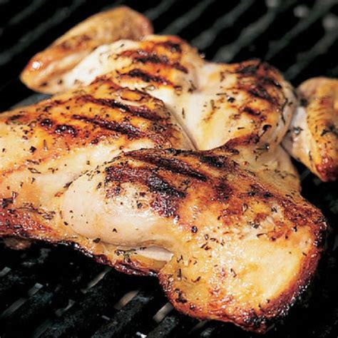 Be sure to check multiple parts of the chicken before removing from the grill. Recipe: Grilled Split Chicken with Rosemary and Garlic ...
