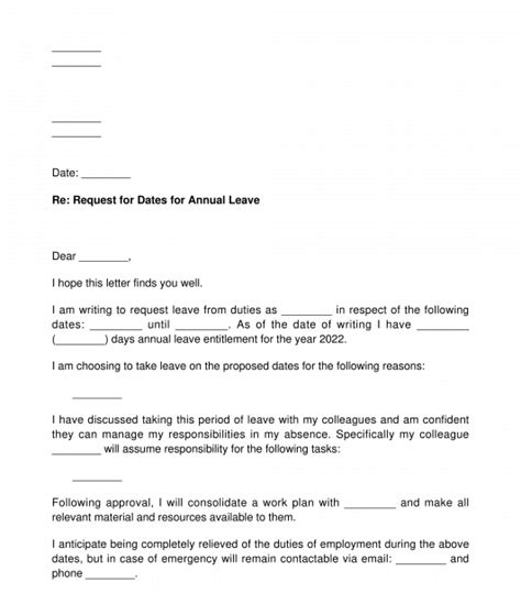 Letter Requesting Annual Leave Sample Template