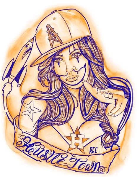 Blue And Orange Ink Nice Hustle Town Gangsta Girl Tattoo