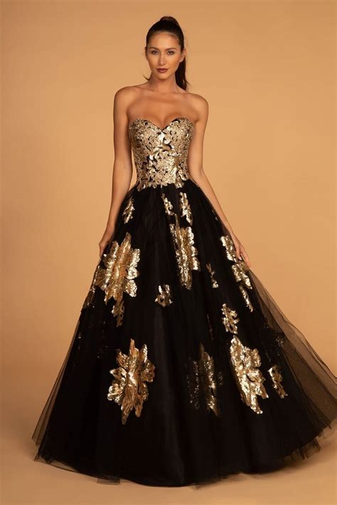 Black And Gold Sweetheart Long Prom Dress Masquerade Dresses Gowns