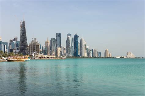 Panoramic View With Modern Skyscrapers In The Centre Of Doha Stock