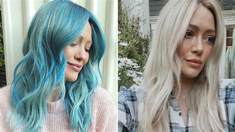 How Hilary Duff S Hair Went From Pastel Blue To Platinum Blonde Allure