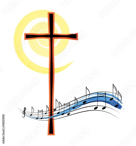 Musical Notes With A Cross Abstract Religious Christian Music Or Hymn