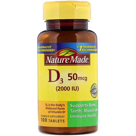 Nature Made D3 Vitamin D Supplement 2000 Iu 100 Tablets