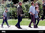 Simon Baker with his sons Claude Blue Baker and Harry Friday Baker ...