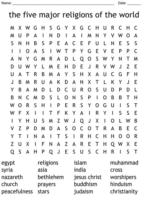 The Five Major Religions Of The World Word Search Wordmint