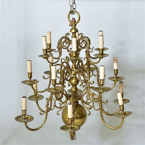 Large Antique Dutch Brass Three Tier Chandelier With Branches Width