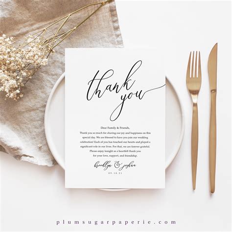 Calligraphy Wedding Thank You Notes Simple Printable Etsy