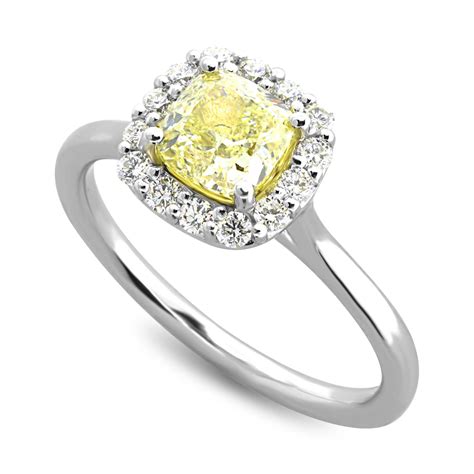 Yellow Cushion Diamond Halo Engagement Ring Gold Or Platinum