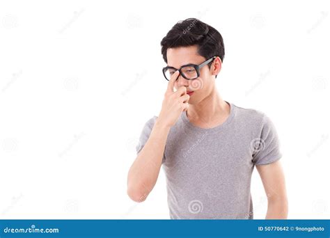 Nerd Man Thinking Studio Shot White Background Stock Photo Image