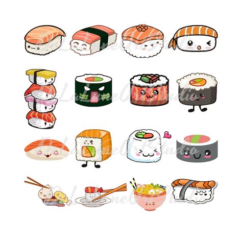 Kawaii Sushi Svg Bundle Japanese Food Cutting File Cute Nigiri Etsy