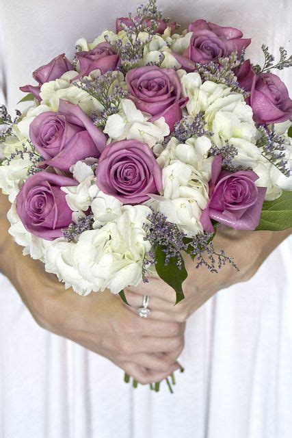 Wedding Bouquet Of White Hydrangeas Lavender Roses Accented With