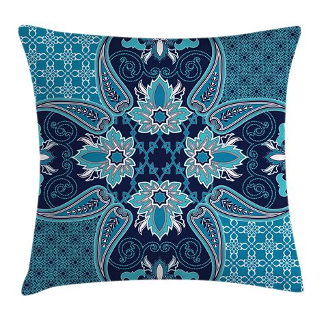 Navy Blue Decor Throw Pillow Cushion Cover Floral Paisley Design Bohemian Style Vintage Flower