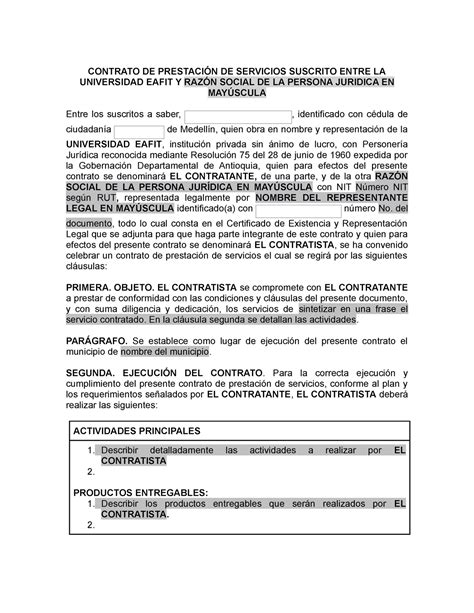 minuta contrato prestación de servicios con persona jurídica eafit contratante p contrato
