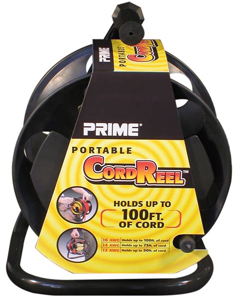Prime Wire And Cable Portable Cord Reel With Metal Stand Black Holds