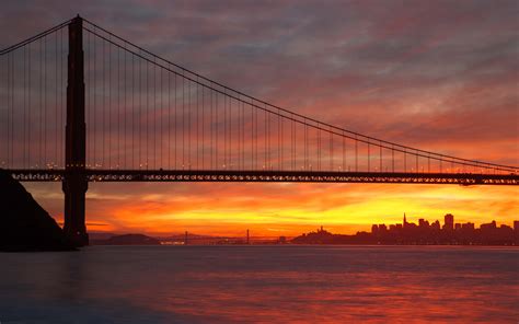 Golden Gate Bridge Bridge San Francisco Buildings Sunset Ocean Rods