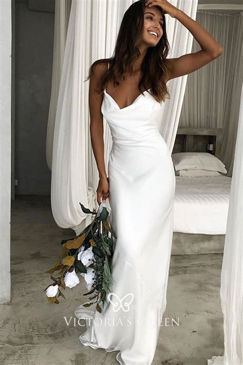 Cowl neck wedding dresses are also famous for highlighting a bride's face rather than bust. spaghetti-straps-cowl-neck-satin-simple-sheath-wedding ...