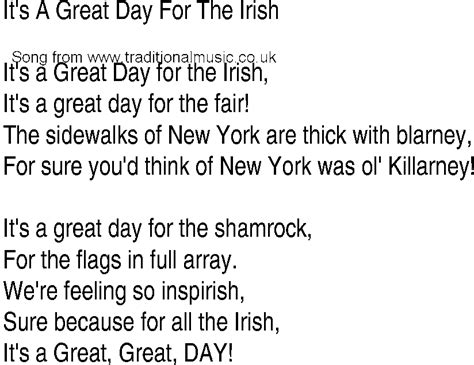 Irish Music Song And Ballad Lyrics For Its A Great Day For The Irish