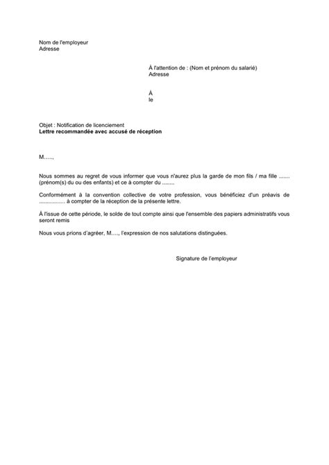 Lettre De Fin De Contrat Nounou Lettre De Licenciement D Une Images