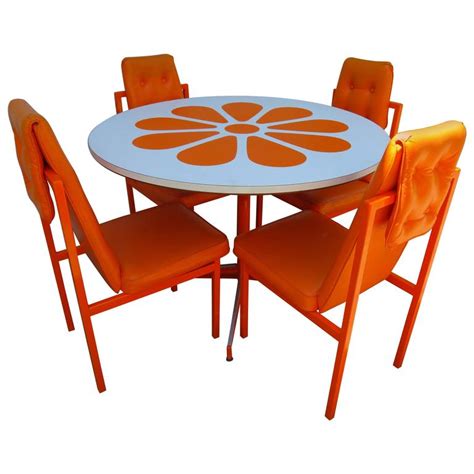 Our mcm inspired living room is finally coming together. Fun Orange Slice 1960s Dining Table Four Chairs Probber ...