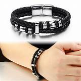 Black Leather And Silver Mens Bracelet Pictures