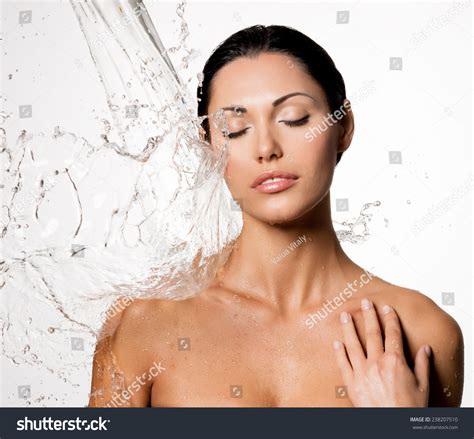Beautiful Naked Woman Wet Body Splashes Shutterstock