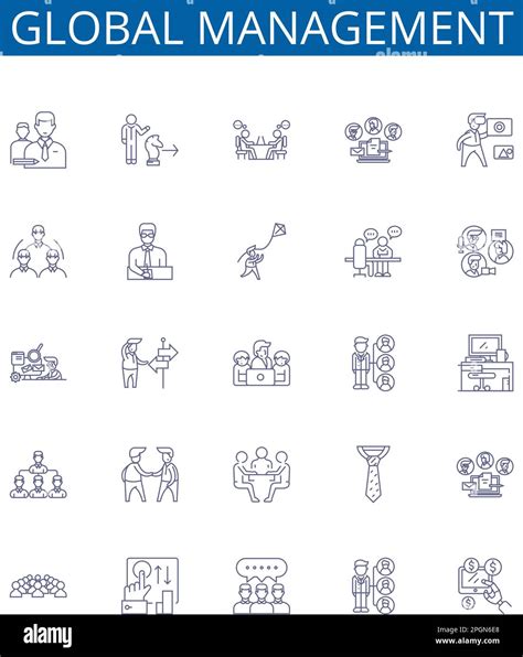 Global Management Line Icons Signs Set Design Collection Of Global