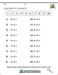 Addition Math Worksheets for Kindergarten