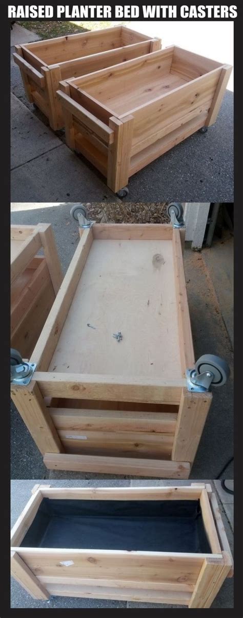 A raised garden bed provides drainage so your plants don't get their feet wet. Raised garden planter boxes on wheels / casters - Size is 2' x 4' each, just over 2'ft 4" tall ...