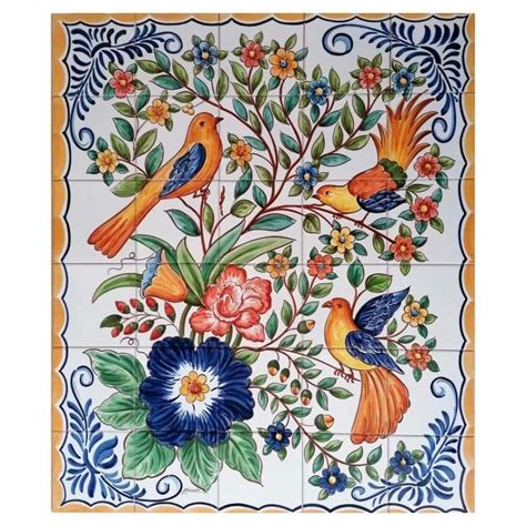 Flowers And Birds Tile Mural Decorative Hand Painted Wall Tiles For