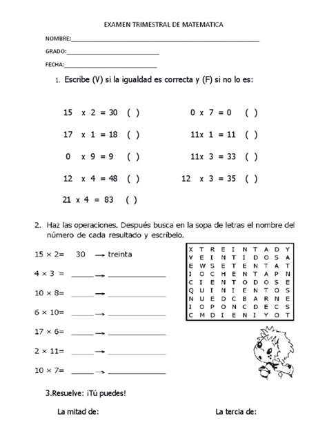 Examen Trimestral De Matematica 2 Grado Pdf Sintaxis Lingüística