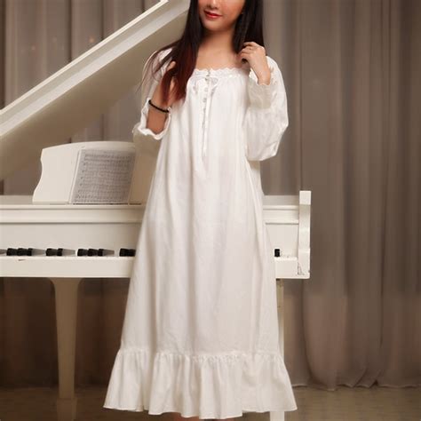 Autumn And Spring Long Sleeve 100 Cotton Princess Long Nightgown Royal