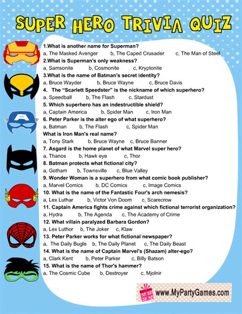 Free Printable Superhero Trivia Quiz Trivia Quiz Super Hero