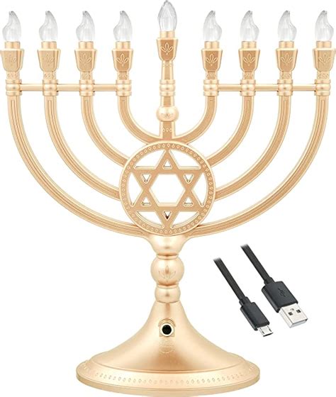 Traditional Led Electric Hanukkah Menorah With Crystals