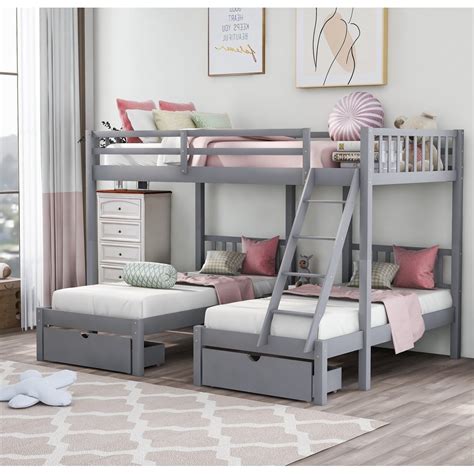 Kids Full Over Twin And Twin Triple Bunk Bed Wooden Bed Frame With