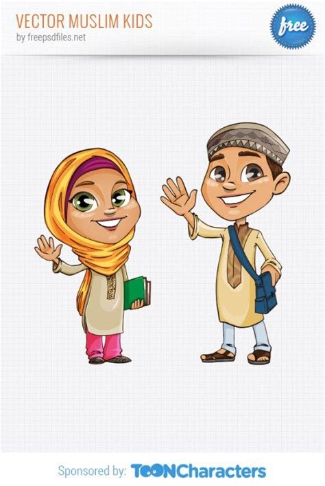 Vector Muslim Kids Kartun Menggambar Karikatur Kartun Lucu