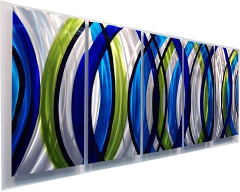 Etsy Blue Silver And Green Modern Metal Wall Art Abstract Metal Wall