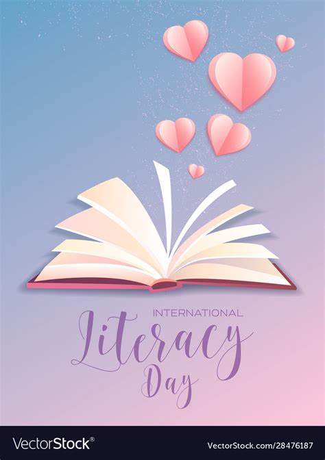 Literacy Day Poster Design With Open Book Vector Image