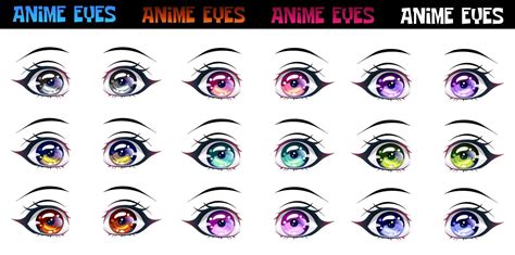 Set Of Female Eyes Of Different Colors In The Style Of Anime Or Manga