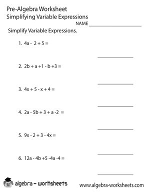 Basic algebra is very basic level of algebra where student learns to find the value of a single variable. Free Printable Pre-Algebra Worksheets - Also Available Online