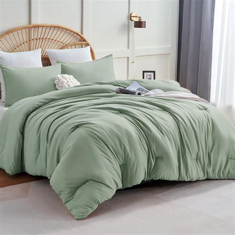 Cozylux Sage Green Comforter Set King Size 3 Pieces Solid Breathable