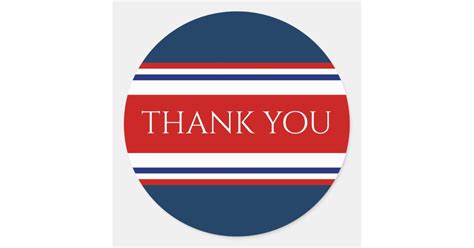 Red White And Blue Thank You Classic Round Sticker Zazzle