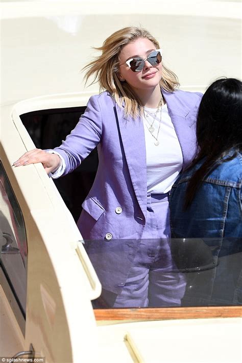 Chloe Grace Moretz Opts For Androgynous Glamour In A Mauve Suit As She Continues Victorious
